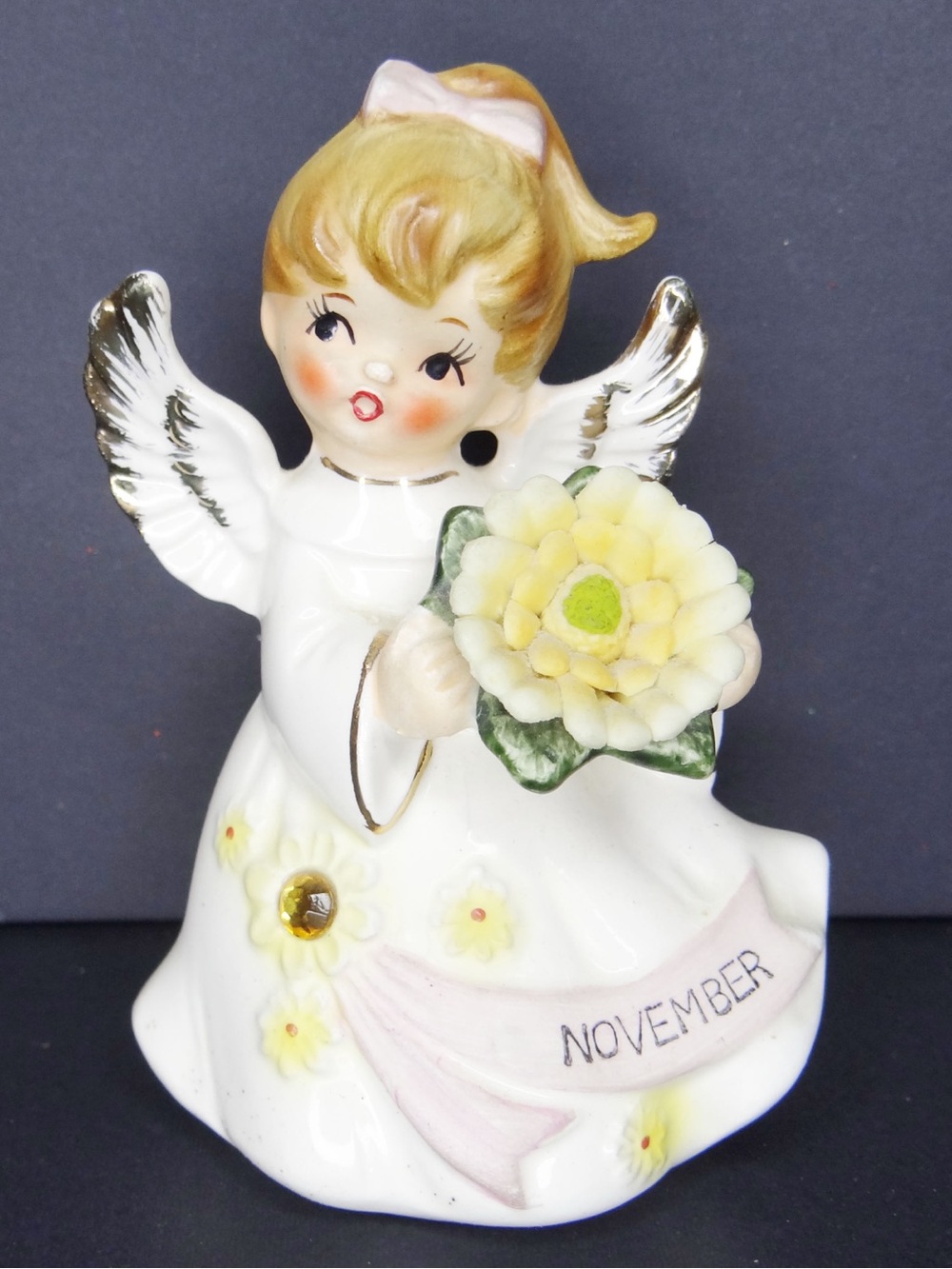 VTG Lefton Porcelain November Birthday Angel Girl Figurine Japan